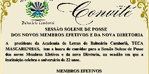 C0NVITE para Sessão Solene de posse da nova diretoria e de cinco novos acadêmicos